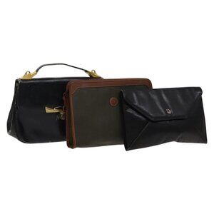 Christian Dior Bag Leather PVC 3 Set Khaki Brown Auth fm4860